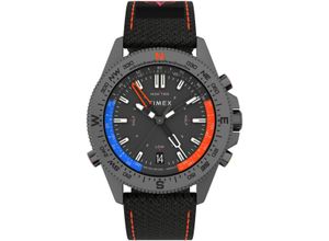 0194366148602 - Quarzuhr TIMEX TIDE TEMP COMPASS Armbanduhren schwarz (schwarz orange) Herren Armbanduhr Herrenuhr Datum Leuchtzeiger Saphirglas Textilarmband