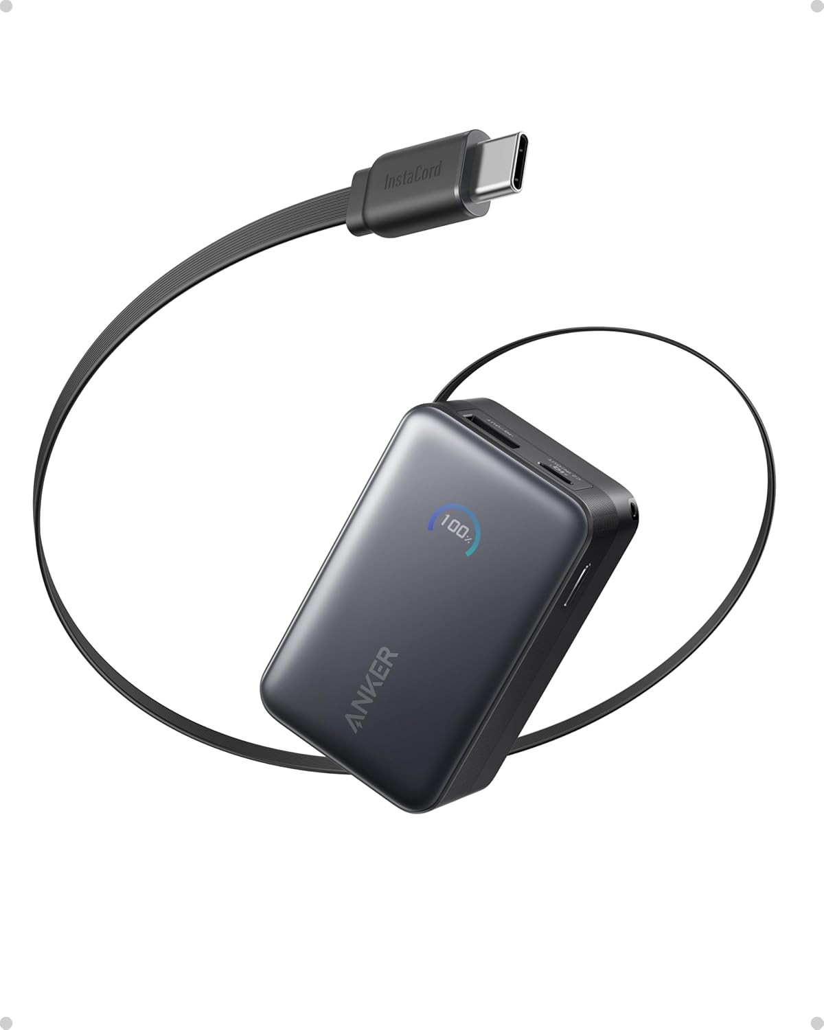 0194644213848 - Nano Powerbank (10K 45W Integriertes einziehbares USB-C Kabel) Schwarz