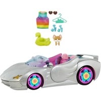 0194735024469 - Barbie Extra Auto Cabrio (glitzert) mit Regenbogen Reifen Zubehör mehrfarbig