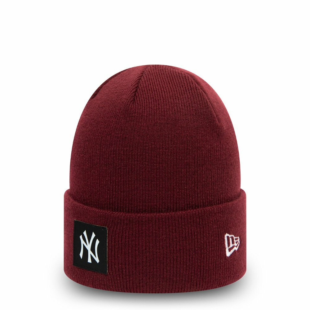 0195600616505 - New Era - NY - Strickmütze in Burgunderrot mit Logo-Aufnäher