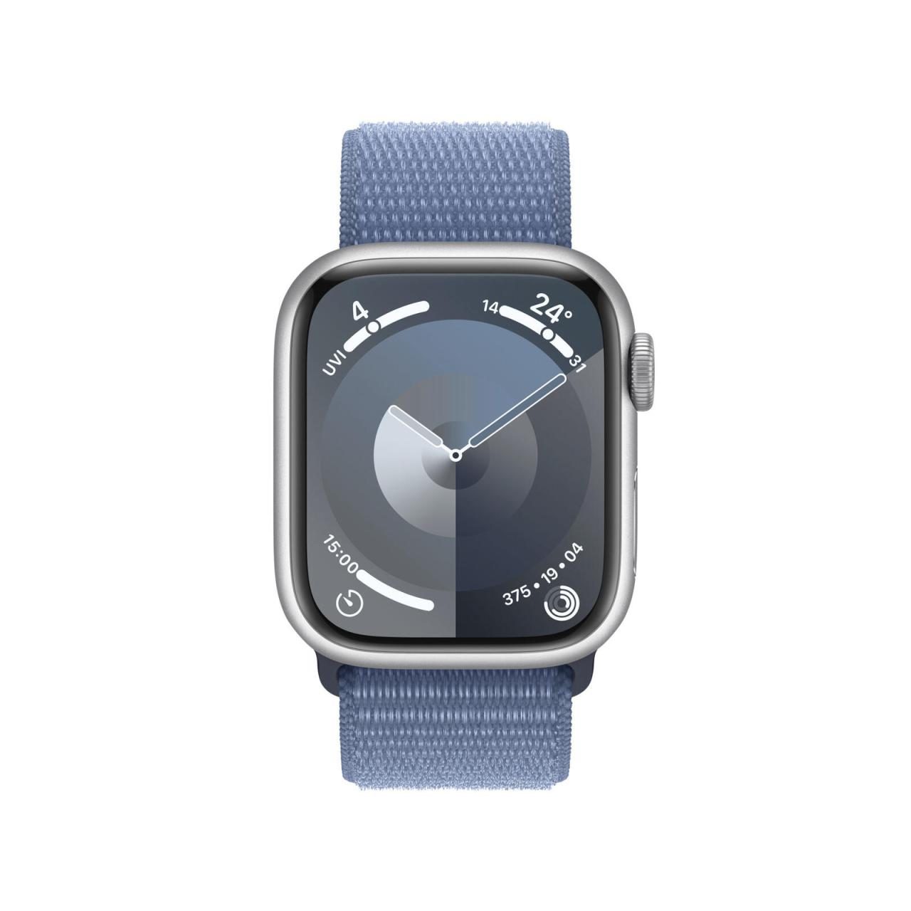 0195949030345 - APPLE Watch Series 9 GPS 41 mm Smartwatch Aluminium Textil Carbon Neutral 130 - 200 mm Silber Winterblau