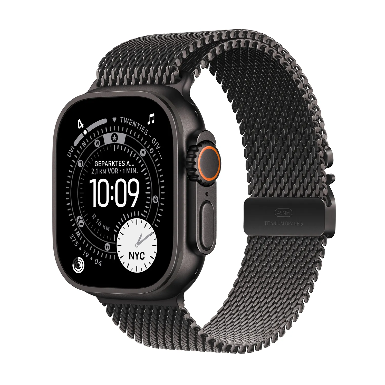 0195950610741 - Apple Watch Ultra 3 GPS + Cellular 49mm Schwarz Titanium Case mit schwarzem Titanium Milanese Loop - Small