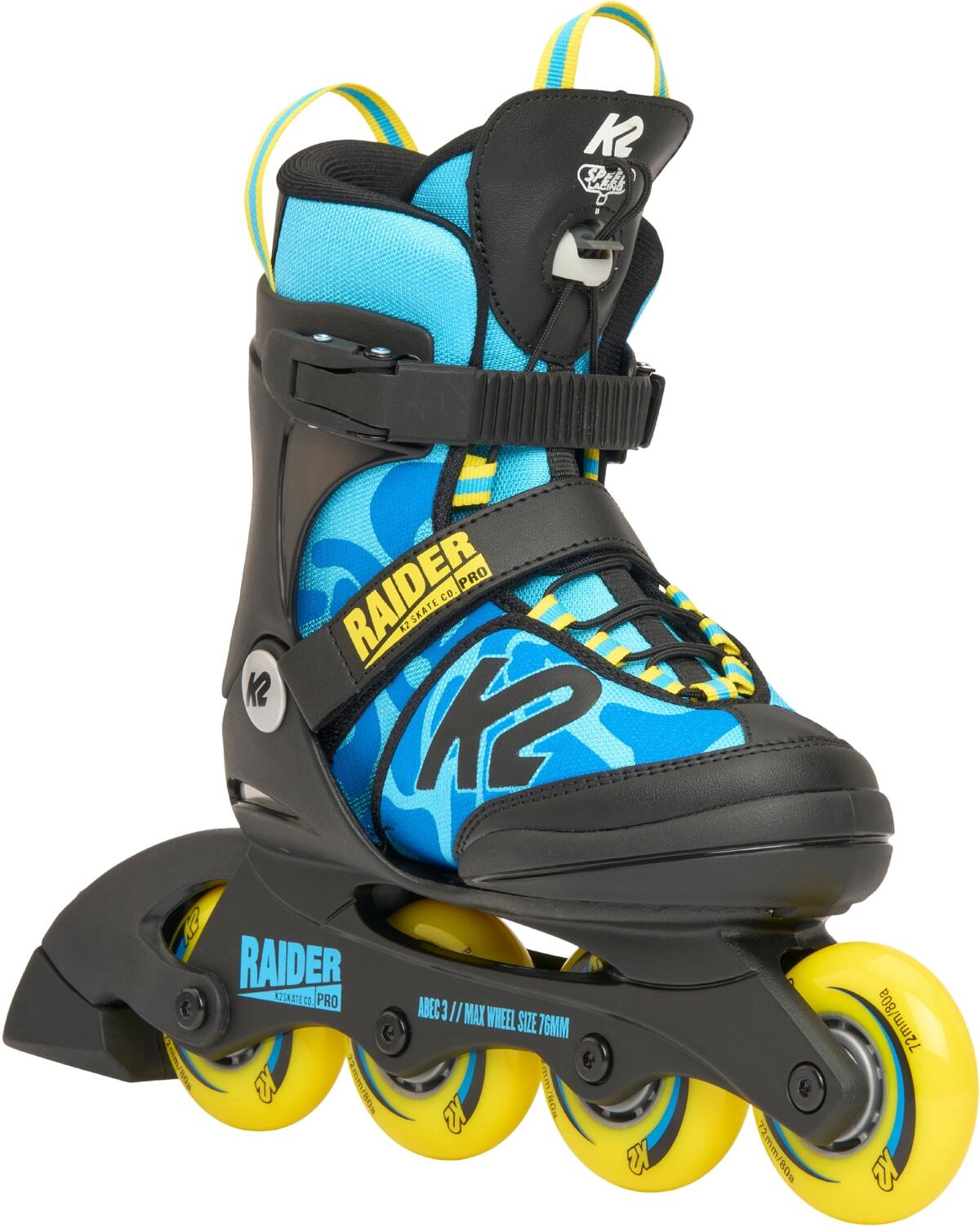 0196222129602 - K2 Raider Pro Inlineskate Jr Boy (320-370 (M) blue yellow (72-er Räder))