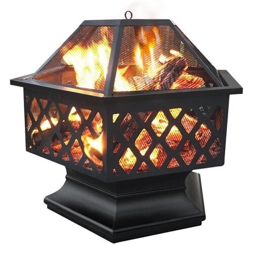 0197351081960 - Ilan Eisen Outdoor Holz brennende Feuerstelle mit Deckel - 62Cm H x 61Cm W