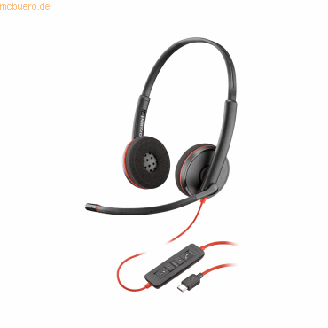 0197498433073 - Plantronics Kabelgebundenes USB Headset Blackwire C3220 mit Kopfbügel Geräuschunterdrückung und Mikrofon Schwarz Rot