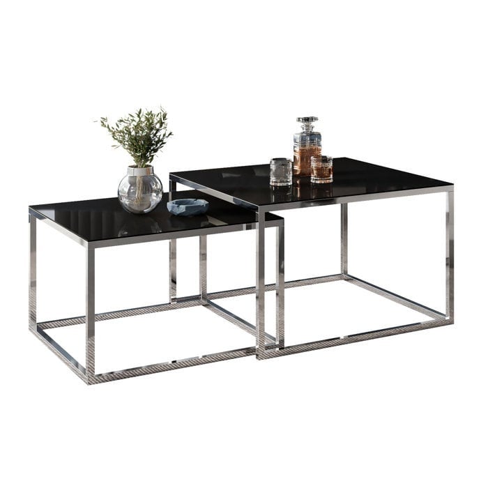 0197698670582 - Latitude Run Couchtisch - 2er-Set - Max 10 kg - MDF + Glas - Schwarz   Silber