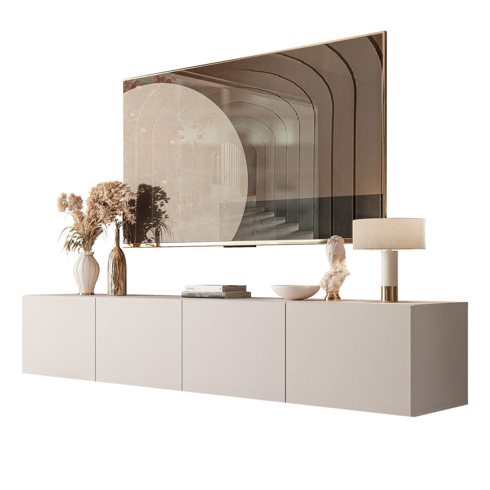 0197939148092 - George Oliver TV-Schrank für 88-Fernseher - Wandmontage - 200 x 40 x 36 cm - Beige