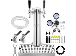 0197988201397 - Mophorn - vevor Kegerator-Turm-Kit Bier-Umrüstsatz mit zwei Zapfhähnen Bier-Turmspender aus Edelstahl mit Doppelmessgerät W218-Regler und