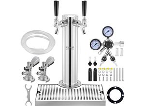 0197988202127 - Mophorn - vevor Kegerator-Turm-Kit Bier-Umrüstsatz mit zwei Zapfhähnen Bier-Turmspender aus Edelstahl mit Doppelmessgerät W218-Regler und