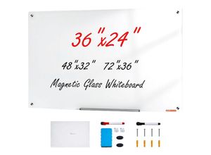 0197988202660 - Vevor Magnetisches Glas-Whiteboard Wandtafel Trocken Abwischbare Tafel 90 x 60 cm Wandmontiertes Weißes Glasboard ohne Rahmen mit Stiftablage