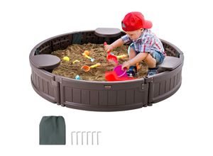 0197988222224 - Sandkasten mit Abdeckung runder Sandkasten HDPE-Sandgrube mit 3 Ecksitzen & Bodenauskleidung Kindersandkasten für Garten Strand für Jungen &