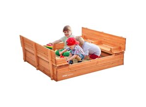 0197988223559 - Vevor - Sandkasten aus Holz 132 x 120 x 43 cm Sandkasten mit klappbaren Sitzbänken und Bodeneinlage Sandkasten aus Naturholz für Kinder für den