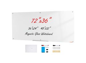 0197988383130 - VEVOR Magnetisches Glas-Whiteboard Wandtafel Trocken Abwischbare Tafel 1829 x 915 cm Wandmontiertes Weißes Glasboard ohne Rahmen mit Stiftablage