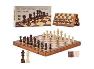 0197988384939 - Vevor - Magnetisches Schachspiel aus Holz 2-in-1 Schach-Dame-Spielset Klappbare Schachbrettspiele für Erwachsene & Kinder Tragbares