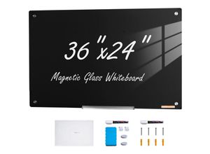 0197988385431 - VEVOR Magnetisches Glas-Whiteboard Trocken Abwischbare Tafel 90 x 60 cm Wandmontiertes Großes Weißes Glasboard ohne Rahmen mit Stiftablage einem