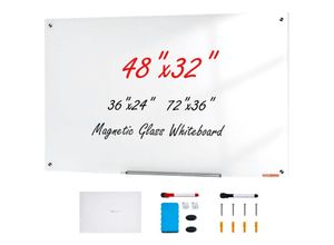 0197988386520 - VEVOR Magnetisches Glas-Whiteboard Wandtafel Trocken Abwischbare Tafel 120 x 80 cm Wandmontiertes Weißes Glasboard ohne Rahmen mit Stiftablage