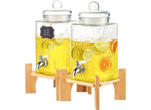 0197988393832 - Getränkespender 55 l Getränkespender für Partys Saftspender aus Glas mit Ständer Zapfhahn aus Edelstahl Eistee-Limonadensaft-Wasserspender für