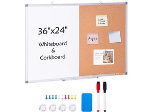 0197988407492 - Vevor - 36 x 24 Whiteboard & Korktafel-Kombination mit Aluminiumrahmen – 2-in-1 magnetische trocken abwischbare Pinnwand zur Wandmontage – Ideal