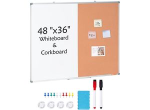 0197988408581 - Vevor - 48 x 36 Whiteboard & Korktafel-Kombination mit Aluminiumrahmen – 2-in-1 magnetische trocken abwischbare Pinnwand zur Wandmontage – Ideal