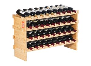 0197988410140 - Vevor - Weinregal stapelbar 36 Flaschen stabiles Flaschenregal 4-stufiges Lagerregal aus massivem Bambusholz freistehendes Weinregal wackelfreie