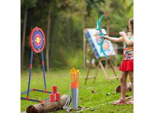 0197988550341 - Pfeil- und Bogenset für Kinder Bogenschießset mit LED-Beleuchtung und 10 Pfeilen mit Saugnapf stehende Zielscheibe 3 Zieldosen Outdoor-Spielzeug