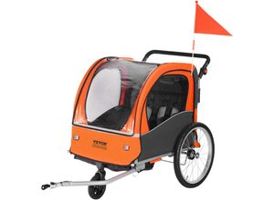 0197988633242 - Mophorn - vevor Fahrradanhänger Kinderfahrradanhänger Doppelsitz 45 kg Tragkraft 2-in-1- Kinder Anhänger Buggy umbaubar in Kinderwagen faltbarer