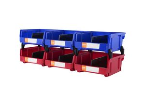 0197988740797 - Mophorn - vevor 6er-Set Sichtlagerboxen Stapelboxen Stapelkisten Lagerkästen Blau Rot