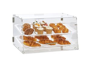 0197988940555 - 2-stöckige Gebäck-Vitrine Kommerzielle Tabletts 510 x 350 x 35 mm Bäckerei-Vitrine Acryl-Vitrine mit Zugang zur Hintertür und abnehmbaren Regalen