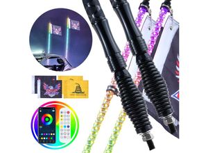 0197988963394 - 2 Stk Peitschenlicht LED-Peitschenlicht mit App & Fernbedienung Wasserdichte 360°-Spiral-RGB-Verfolgungslichtpeitsche mit 2 Flaggen 12192 mm led