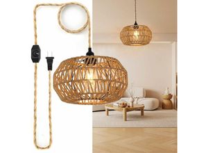 0280547429827 - Comely - Rattan Pendelleuchte Vintage E27 Lampe Geflochtene Rattan-Deckenleuchte mit Dimmerschalter für Schlafzimmer und Wohnzimmer Deckenlampe