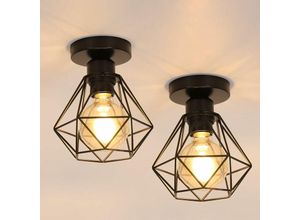 0566778255252 - Aiskdan - 2er Pack Industrielle Vintage Deckenleuchten Retro Pendelleuchte E27 Metallkäfig 16cm Schwarze Deckenlampe für Wohnzimmer Küche