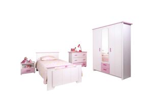 0600599469631 - Kinderzimmer Biotiful 12 4-teilig Kleiderschrank Kommode Bett Nachtkommode weiß - rosa