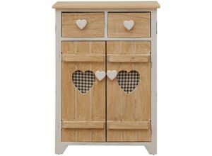 0602561474971 - Mobili Rebecca - Schrank kommode 2 Schubladen 2 Türen Herzgriffen Holz Braun Shabby 70x51x30