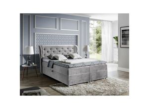 0602728221158 - Fun Moebel - Boxspringbett Schlafzimmerbett arianna 140x200cm Stoff Silbergrau