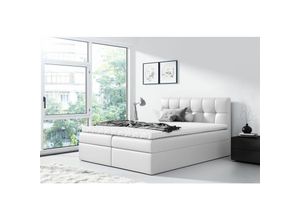 0602728221509 - Fun Moebel - Boxspringbett Schlafzimmerbett carmen 140x200cm Kunstleder Weiss