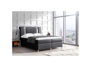 0602728222612 - Boxspringbett Schlafzimmerbett NATHAN 160x200cm Kunstleder Schwarz
