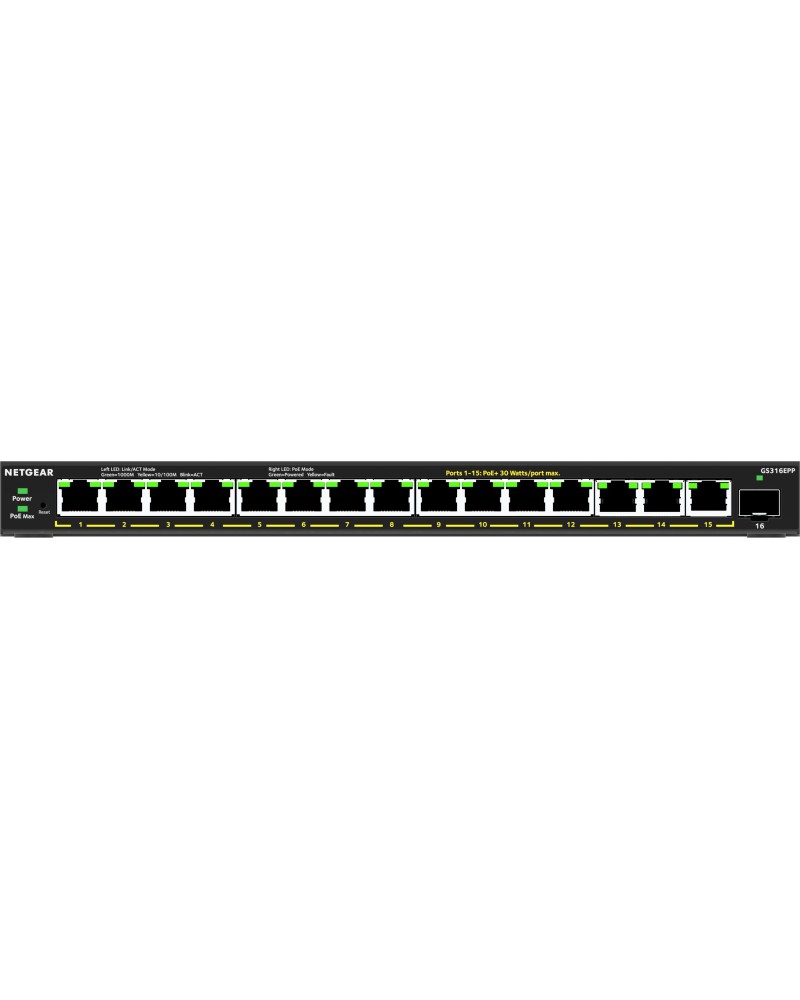 0606449154405 - GS316EPP - Switch 16-Port Gigabit Ethernet PoE+ (GS316EPP-100PES) - Netgear