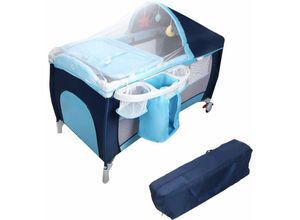 0615200241025 - Babybett Reisebett Klappbett Babyreisebett Kinderbett Kinderreisebett Laufstall + Wickelauflage mit Schaukelfunktion blau - Costway