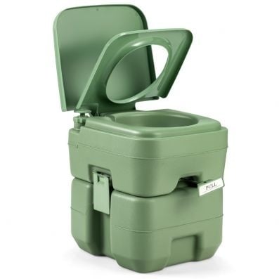 0615200242015 - Costway Camping Toilette 20L + 12L tragbare Campingtoilette mit abnehmbarem Abwassertank Toilette grau und grün-grün