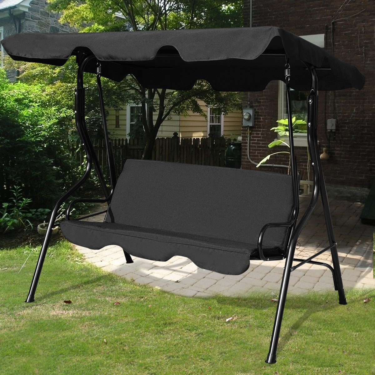 0615200243609 - Hollywood Swing 3-Sitzer Garten Swing Sofa mit Sonnendach grün braun schwarz 172 x 154 x 110 cm schwarz 0615200243609 - Hollywood Swing 3-Sitzer Garten Swing Sofa mit Sonnendach grün braun schwarz 172 x 154 x 110 cm schwarz