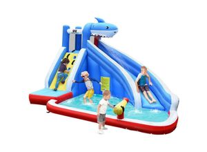 0617748434631 - Huepfburg Wasserrutsche Spielpool Aufblasbare Wasserspielcenter mit Rutsche Wasserpark aufblasbar Planschbecken 390x305x240cm - Costway