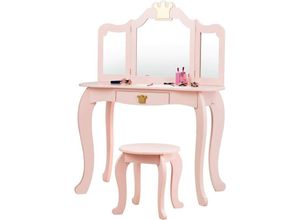 0617748443954 - Coiffeuse pour Enfants avec Miroir à Trois Volets Ensemble de Coiffeuse 2-en-1 avec Dessus Amovible Tabouret Inclus Jeu de Simulation de