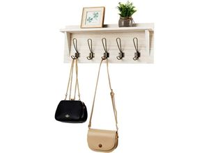 0617748444920 - Wandregal Kleiderhakenleiste Wandgarderobe mit 5 Haken und Ablage Badregal mit Handtuchhalter Garderobe Paulownien Holz Wandhandtuchhalter