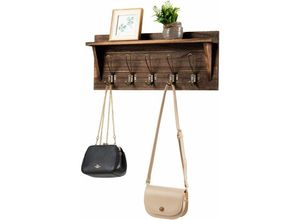 0617748444937 - Wandregal Kleiderhakenleiste Wandgarderobe mit 5 Haken und Ablage Badregal mit Handtuchhalter Garderobe Paulownien Holz Wandhandtuchhalter