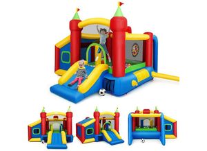 0617748452444 - Hüpfburg Aufblasbar Springburg Bunt Hüpfschloss mit Rutsche Spielburg für Kinder 380 x 305 x 215cm - Goplus