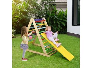 0617748455063 - Goplus - Kletterdreieck mit Rutsche Klappbare Hühnerleiter Sprossenwand aus Holz Indoor Spielplatz mit 60 kg Belastbar mit Regenbogen-Stufen für