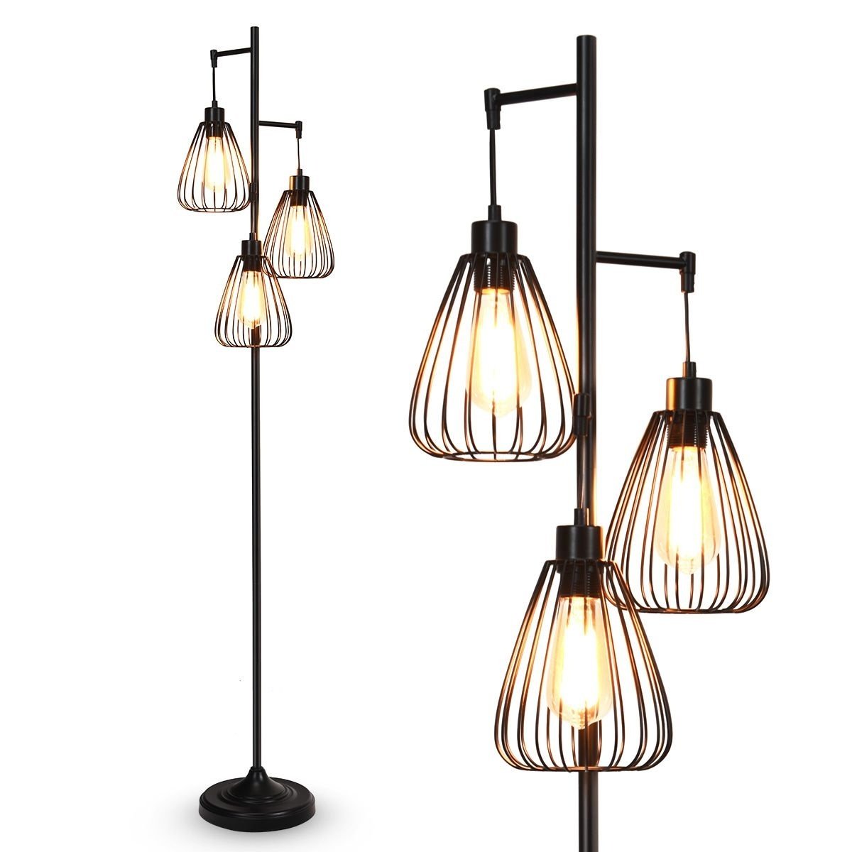 0617748456992 - Costway Stehleuchte für den Innenbereich - 3 Lichter - Modern - 170 cm - Schwarz