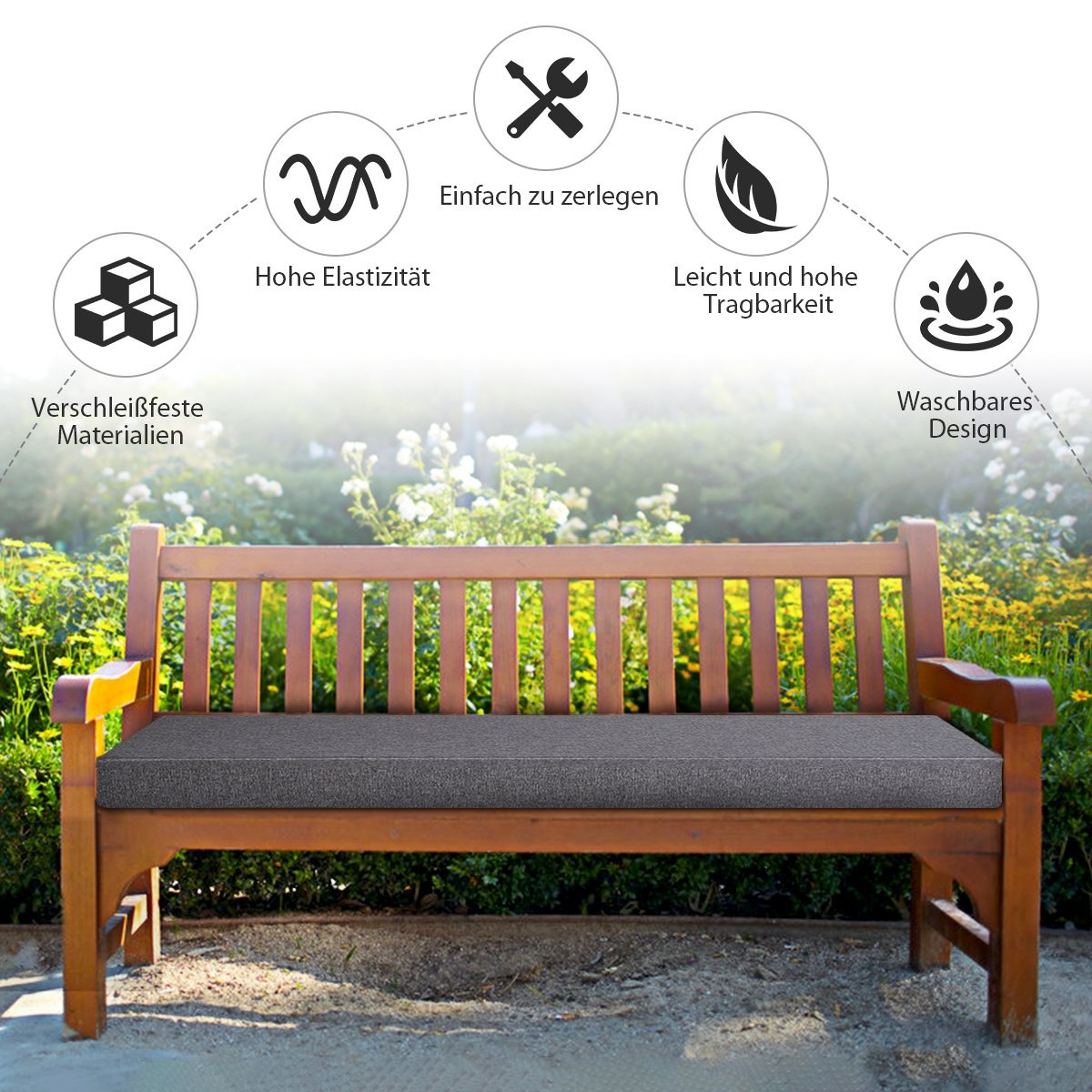 0617748457074 - Bench Pillow Terrassenmöbelkissen Kissen aus hochverdichtetem Schaumstoff schwarz und grau