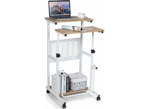 0617748457173 - Costway - Schreibtisch höhenverstellbar 68-98 cm Laptoptisch auf Rollen mit Fussstütze für Zuhause & Büro