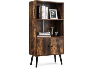 0617748458422 - Bücherschrank mit 2 Türen Bücherregal Holz Standregal Vintage Holzregal braun Aufbewahrungsregal 60x30x120cm - Costway